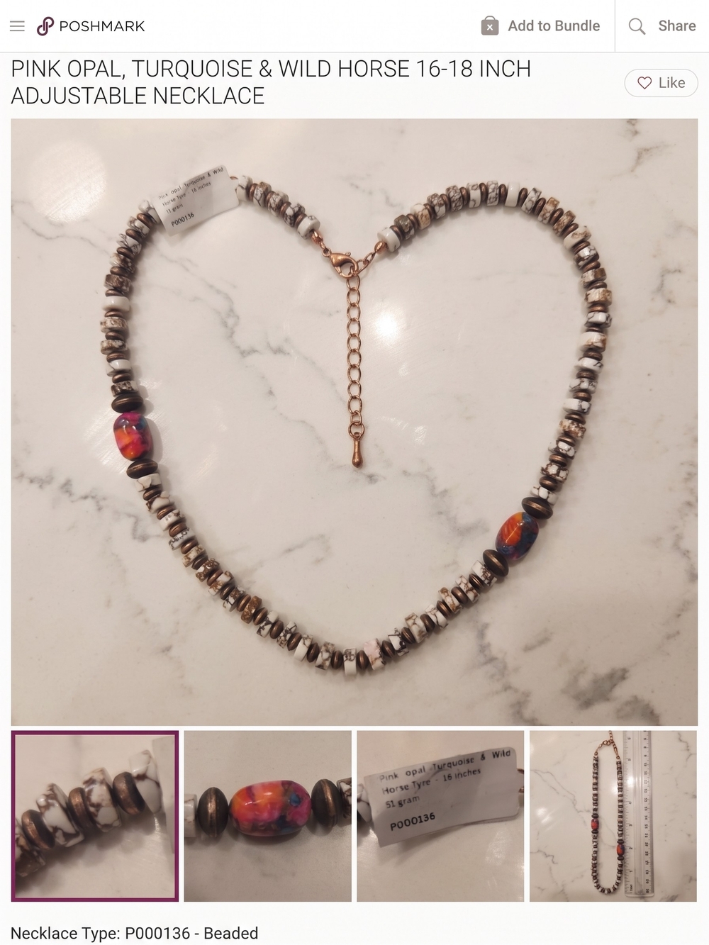 Pink Opal & Turquoise Beaded Necklace with Wild Horse Beads On Copper